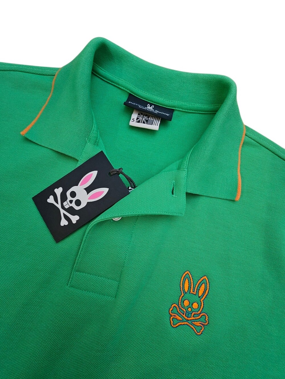 Psycho Bunny Men's Bright Green Polo Size 5, Medium